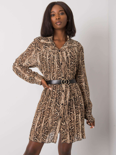 Beżowo-czarna sukienka plisowana Aishan