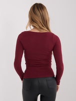 Bordowa krótka bluzka basic z długim rękawem