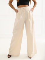Jasnobeżowe damskie spodnie palazzo z kieszeniami RUE PARIS 