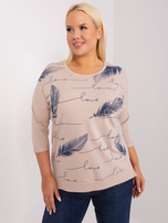 Hurtownia Beżowa bluzka plus size z rękawem 3/4