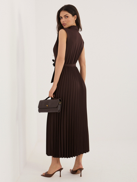 Ciemnobrązowa elegancka sukienka z paskiem RUE PARIS