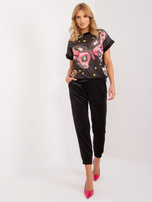 Hurt Czarny komplet welurowy z krótkim rękawem RUE PARIS