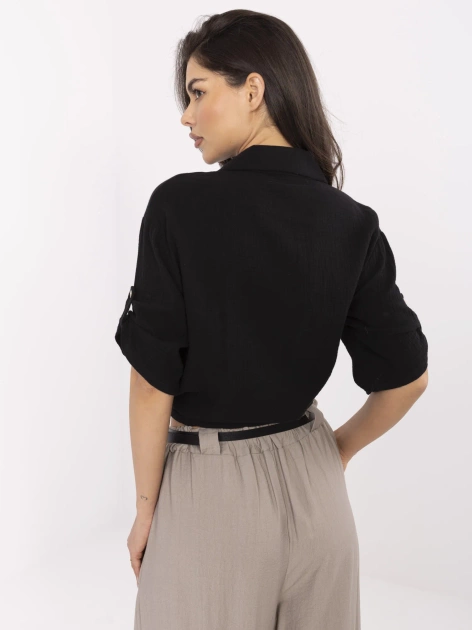Czarna muślinowa koszula z wiązaniem