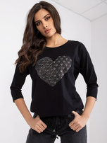 Black Cotton Blouse with Bindy Applique