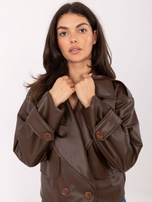 Brązowy krótki płaszcz z ekoskóry RUE PARIS