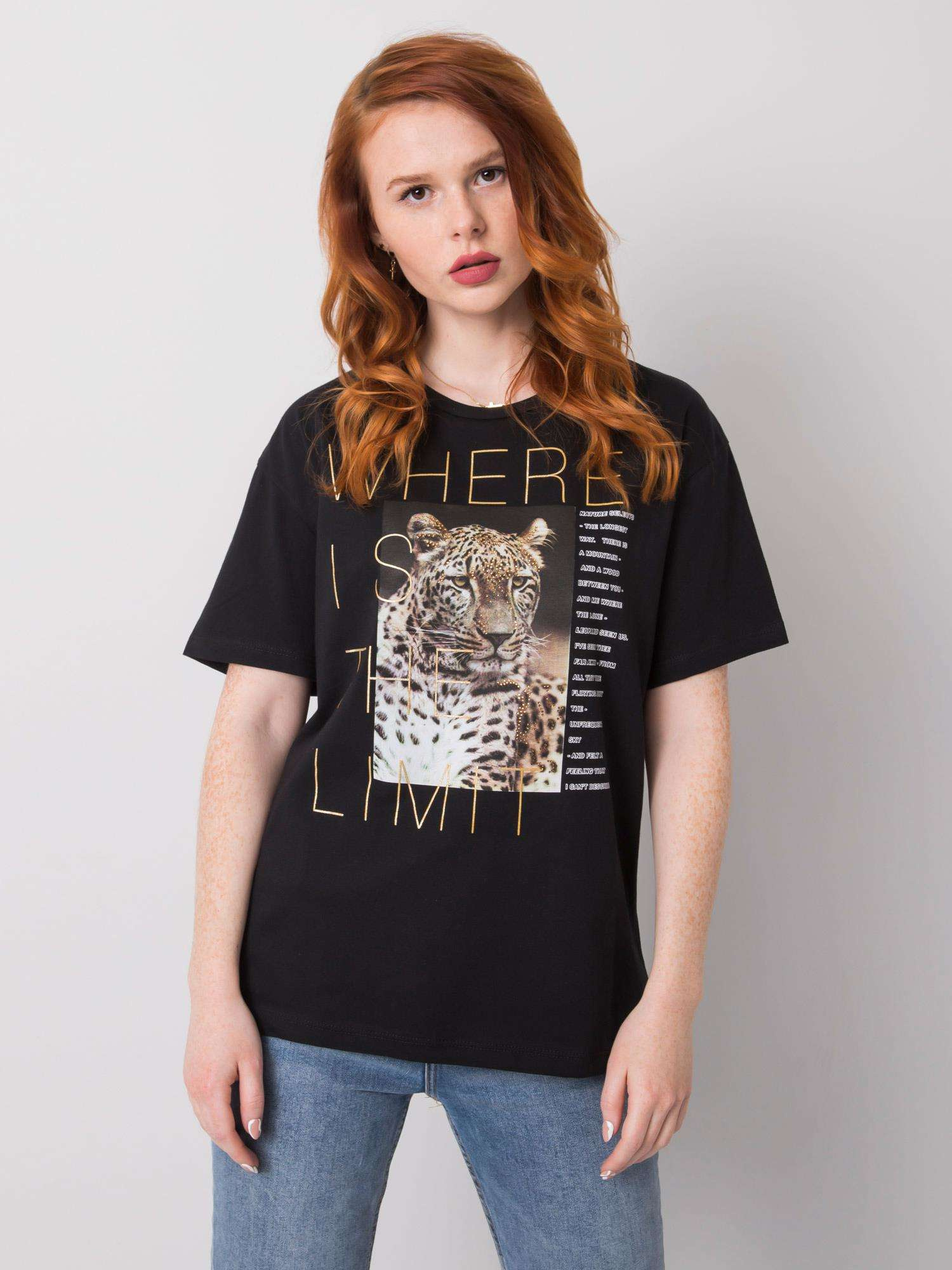 Czarny t-shirt z bawełny Leslie