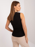 Hurtownia Czarny dopasowany top z okrągłym dekoltem