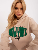 Hurtownia Beżowa luźna bluza dresowa z napisem