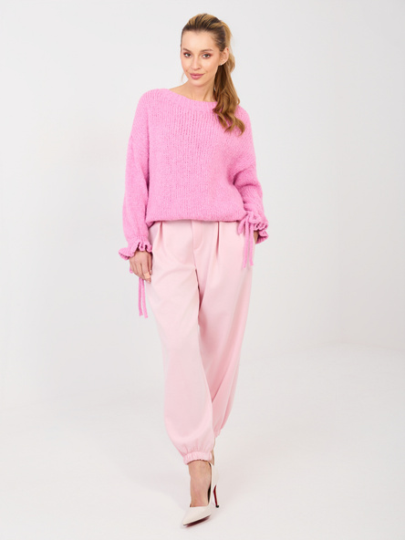 Jasnoróżowe dresowe spodnie ze ściągaczami