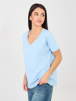 Jasnoniebieski t-shirt basic z bawełny RUE PARIS 