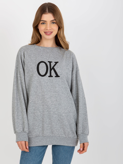 Hurt Szara luźna bluza oversize bez kaptura z haftem