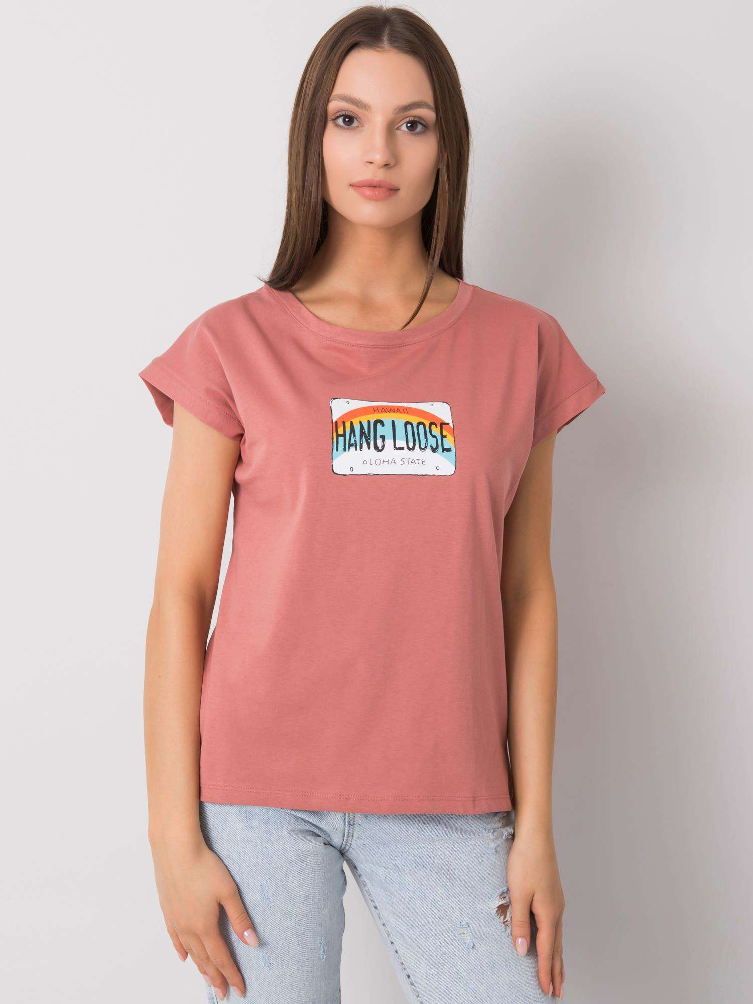 Brudnoróżowy t-shirt z nadrukiem Aloha