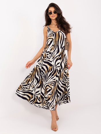 Czarna trapezowa sukienka w zebrę