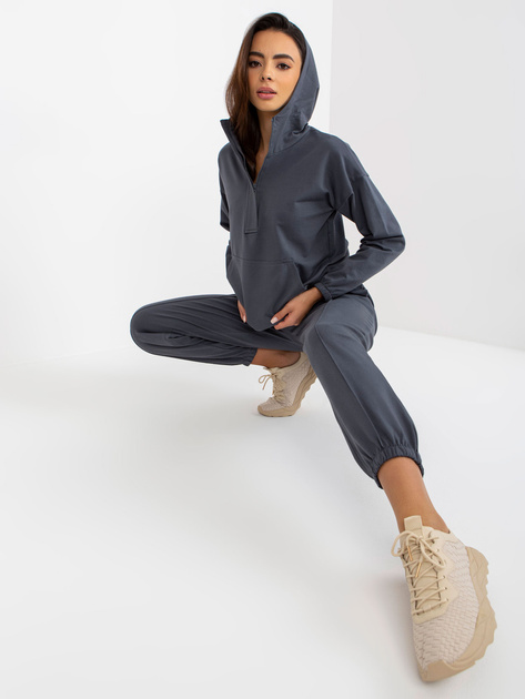 Hurtownia Grafitowa gładka piżama bawełniana z kapturem