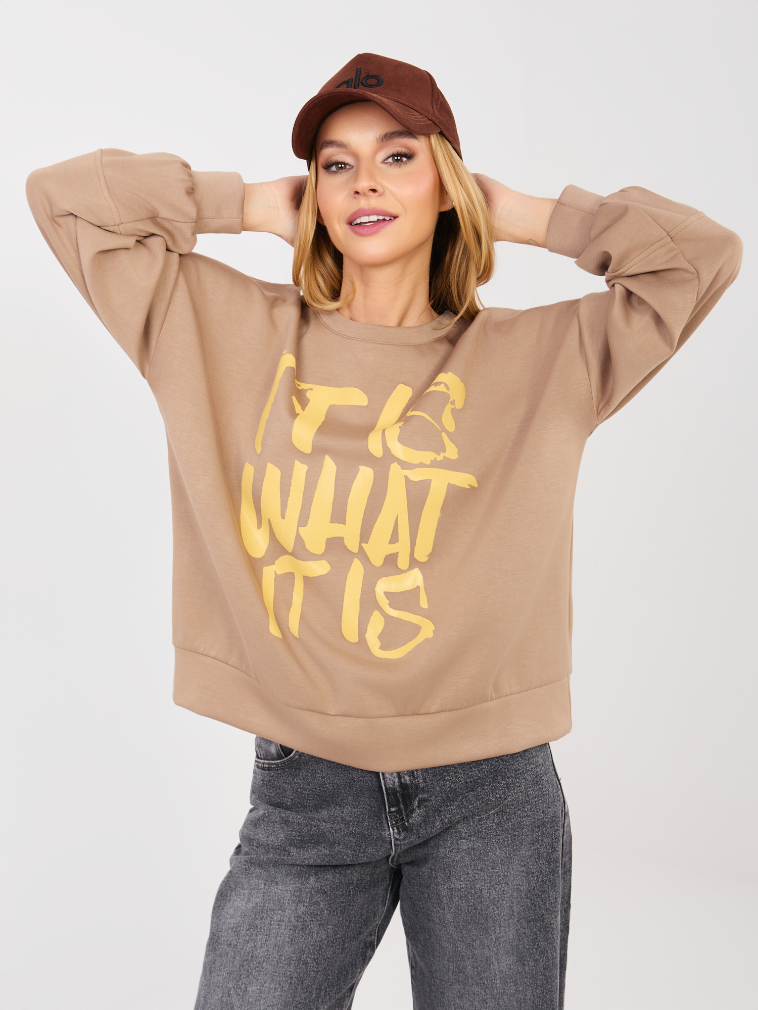 Tmavě béžová mikina z měkkého materiálu RUE PARIS.