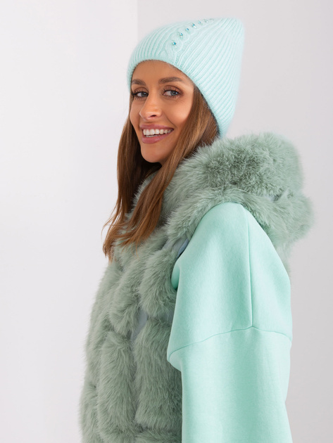 Hurtownia Miętowa dzianinowa czapka zimowa z aplikacją