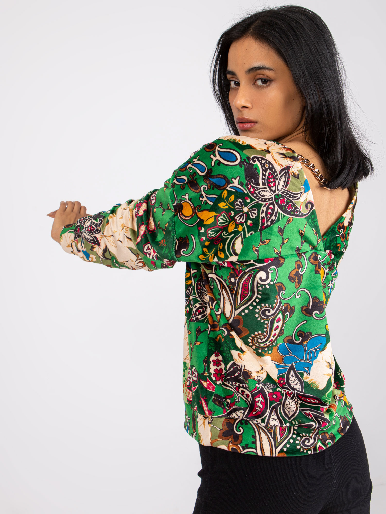 Green patterned blouse with chain Nicola 