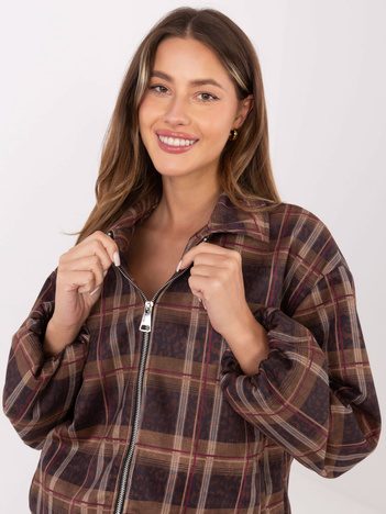 Ciemnocamelowo-czarna zamszowa kurtka z nadrukiem  RUE PARIS