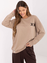 Ciemnobeżowa damska bluza oversize bez kaptura