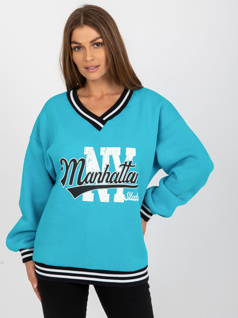 Hurt Niebieska dresowa bluza z nadrukiem bez kaptura