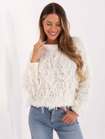 Ecru damski sweter boho z wełną RUE PARIS 