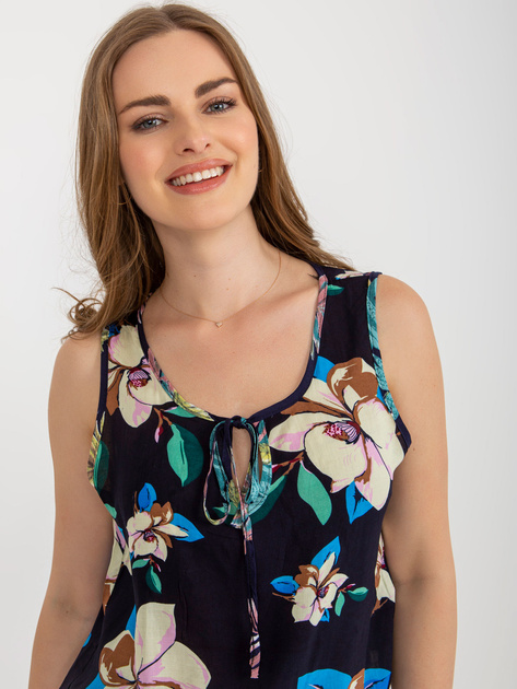 Hurtownia online Granatowa krótka bluzka w kwiaty
