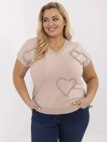 Beżowa damska bluzka plus size z cyrkoniami