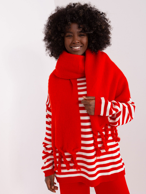 Hurtownia Czerwony ciepły szal z frędzlami