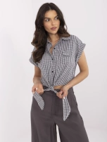 Czarno-biała krótka koszula z kołnierzykiem 