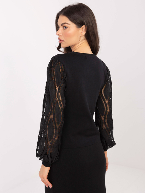 Czarny damski sweter z bufiastymi rękawami