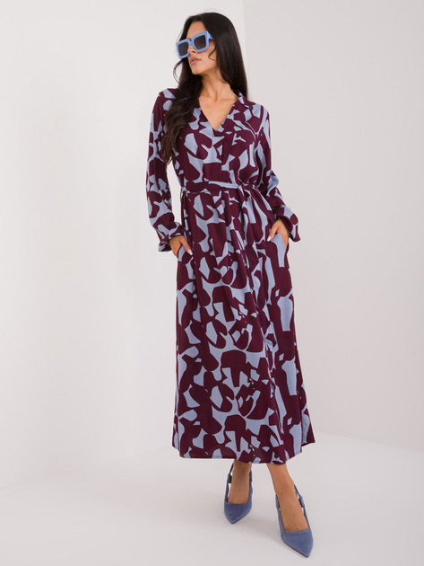 Hurt Bordowa maxi sukienka koszulowa we wzory SUBLEVEL