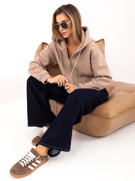 Ciemnobeżowa rozpinana bluza basic z kapturem
