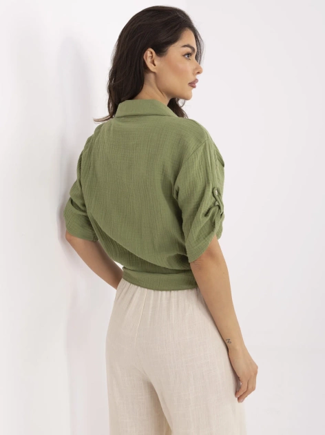 Khaki muślinowa koszula z rękawem 3/4
