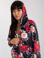 Hurtownia Czarna welurowa bluza rozpinana z printem RUE PARIS 