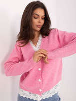 Rosa offene Strickjacke mit Wollanteil.