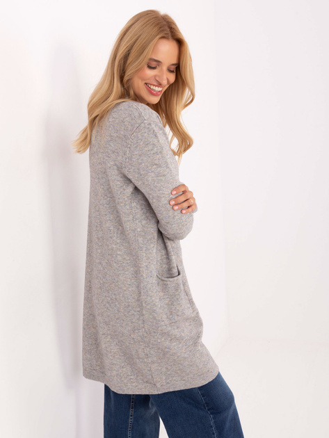 Szary damski kardigan z kieszeniami