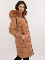 Hurt Camelowa zimowa kurtka z odpinanym kapturem