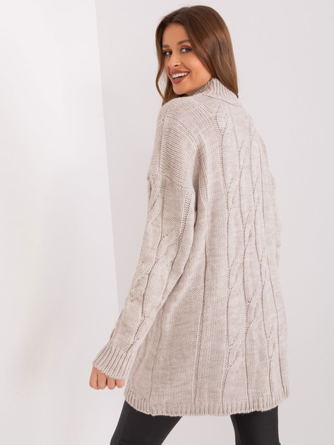 Hurt Beżowa sukienka z golfem z dzianiny w warkocze RUE PARIS