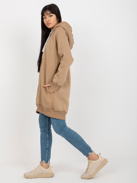 Hurt Ciemnobeżowa długa dresowa bluza basic z kapturem