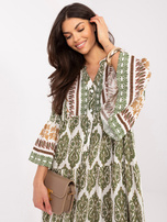 Khaki maxi sukienka z rozkloszowanymi rękawami