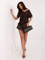 Ciemnobrązowa bluzka oversize z krótkim rękawem RUE PARIS 