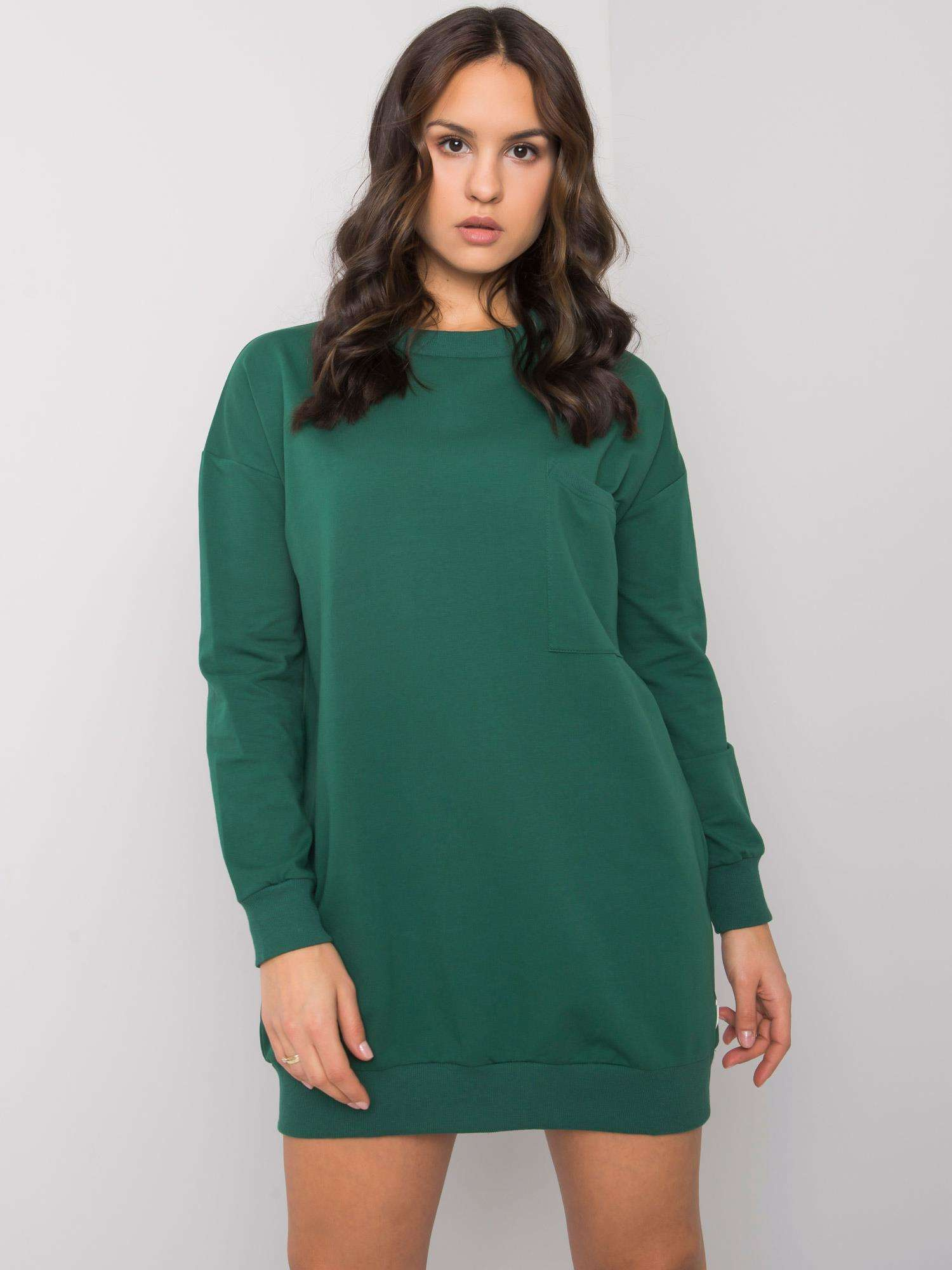 Dunkelgrünes Kleid mit Tasche Hanely RUE PARIS.