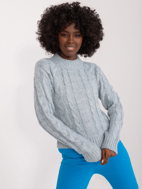 Hurt Miętowy damski sweter w warkocze MAYFLIES