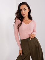 Hurtownia Jasnoróżowy sweter klasyczny z dzianiny