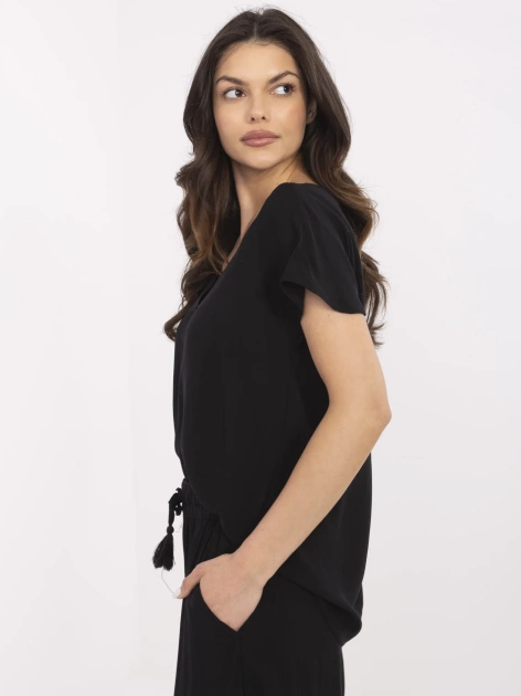 Czarna damska bluzka z dekoltem V SUBLEVEL