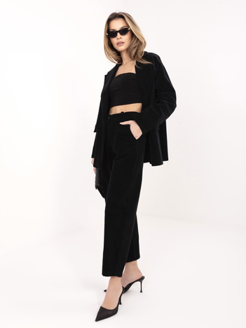 Czarne sztruksowe spodnie z zakładkami RUE PARIS