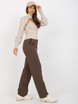 Hurt Jasnobeżowy dzianinowy komplet z krótkim swetrem i topem