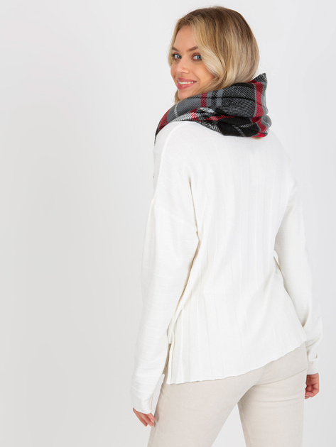 Hurt Szaro-czerwony ciepły komin z nadrukiem w kratę