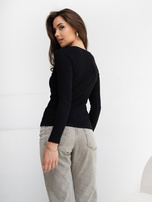 Hurt Czarna prążkowana bluzka longsleeve basic z dekoltem V