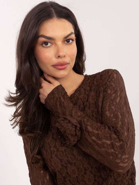 Czekoladowa elegancka bluzka z koronki